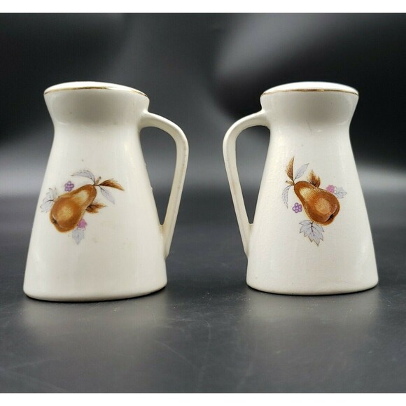 Pear Salt & Pepper Shakers W/ Handle 7 Hole Royal Taunton Autumn Fruit VTG Japan - Picture 8 of 12